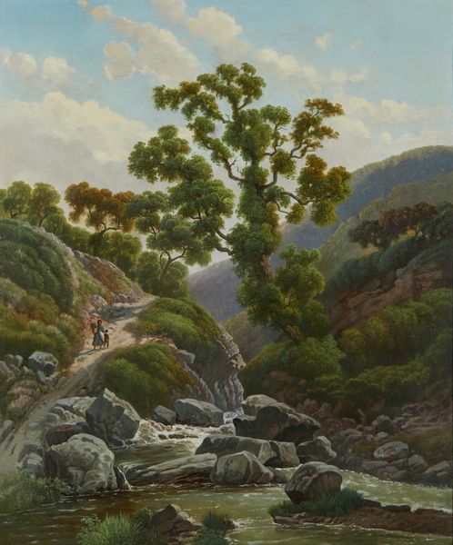 DONNINI EMILIO (1809 - 1886) : Paesaggio naturale con ruscello e viandanti  - Asta Asta 502 | ARTE ANTICA E DEL XIX SECOLO Online - Associazione Nazionale - Case d'Asta italiane