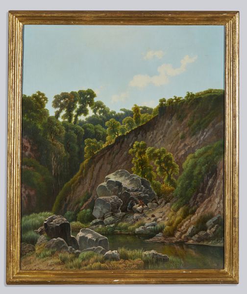 DONNINI EMILIO (1809 - 1886) : Paesaggio naturale con specchio d'acqua e personaggi  - Asta Asta 502 | ARTE ANTICA E DEL XIX SECOLO Online - Associazione Nazionale - Case d'Asta italiane