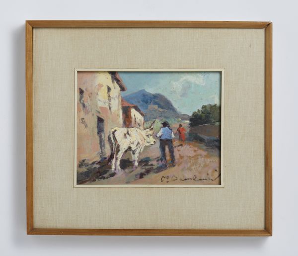 DOMENICI CARLO (1898 - 1981) : Paesaggio con contadino e bue  - Asta Asta 502 | ARTE ANTICA E DEL XIX SECOLO Online - Associazione Nazionale - Case d'Asta italiane