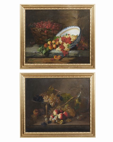 BRUNEL DE NEUVILLE ALFRED ARTHUR (1852 - 1941) : Coppia di dipinti raffiguranti natura morta con pesche, uva e ciliegie  - Asta Asta 502 | ARTE ANTICA E DEL XIX SECOLO Online - Associazione Nazionale - Case d'Asta italiane
