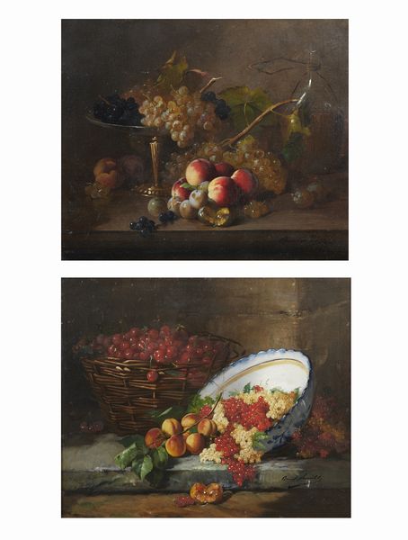 BRUNEL DE NEUVILLE ALFRED ARTHUR (1852 - 1941) : Coppia di dipinti raffiguranti natura morta con pesche, uva e ciliegie  - Asta Asta 502 | ARTE ANTICA E DEL XIX SECOLO Online - Associazione Nazionale - Case d'Asta italiane