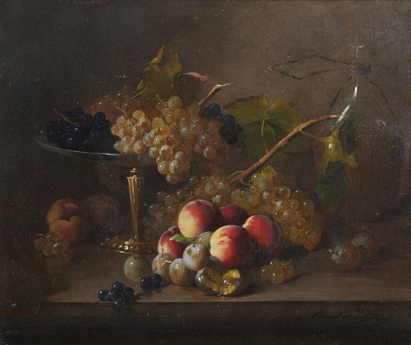 BRUNEL DE NEUVILLE ALFRED ARTHUR (1852 - 1941) : Coppia di dipinti raffiguranti natura morta con pesche, uva e ciliegie  - Asta Asta 502 | ARTE ANTICA E DEL XIX SECOLO Online - Associazione Nazionale - Case d'Asta italiane
