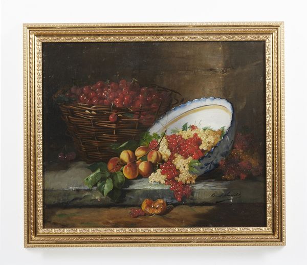 BRUNEL DE NEUVILLE ALFRED ARTHUR (1852 - 1941) : Coppia di dipinti raffiguranti natura morta con pesche, uva e ciliegie  - Asta Asta 502 | ARTE ANTICA E DEL XIX SECOLO Online - Associazione Nazionale - Case d'Asta italiane