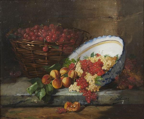 BRUNEL DE NEUVILLE ALFRED ARTHUR (1852 - 1941) : Coppia di dipinti raffiguranti natura morta con pesche, uva e ciliegie  - Asta Asta 502 | ARTE ANTICA E DEL XIX SECOLO Online - Associazione Nazionale - Case d'Asta italiane