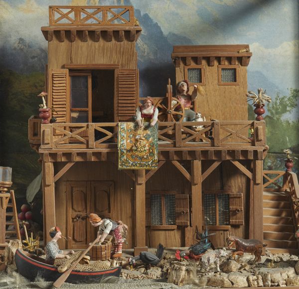 MANIFATTURA NAPOLETANA DEL XX SECOLO : Diorama animato in teca di legno e vetro  - Asta Asta 502 | ARTE ANTICA E DEL XIX SECOLO Online - Associazione Nazionale - Case d'Asta italiane