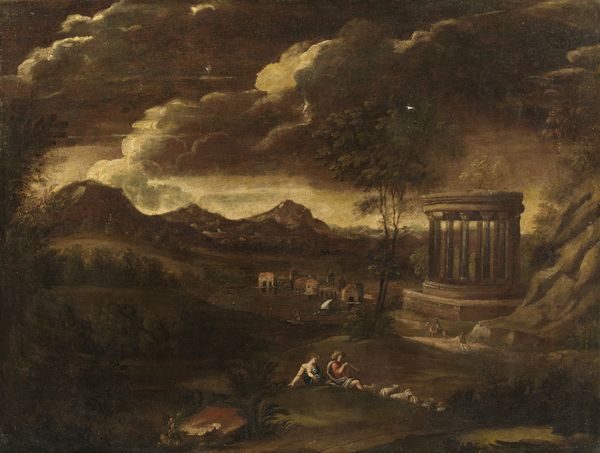 ARTISTA ROMANO DEL XVII SECOLO : Paesaggio arcadico con rovine e scena pastorale  - Asta Asta 502 | ARTE ANTICA E DEL XIX SECOLO Online - Associazione Nazionale - Case d'Asta italiane