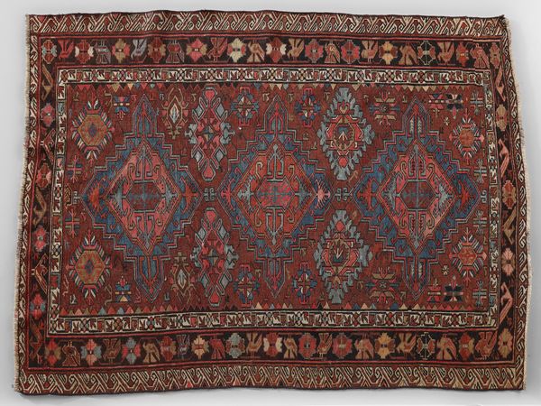 SUMAK : Tappeto con trama, ordito e vello in lana di inizio XX secolo, con classico disegno a medaglioni Konaghend, Caucaso  - Asta Asta 502 | ARTE ANTICA E DEL XIX SECOLO Online - Associazione Nazionale - Case d'Asta italiane