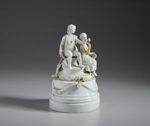 MANIFATTURA COZZI, VENEZIA, 1780 CIRCA - Gruppo in porcellana bianca raffigurante una scena galante