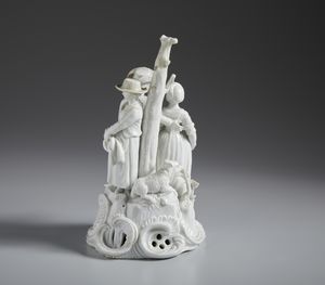 MANIFATTURA GEMINIANO COZZI, VENEZIA, 1780 CIRCA : Gruppo in porcellana bianca raffigurante tre personaggi in un ambientazione agreste  - Asta Asta 502 | ARTE ANTICA E DEL XIX SECOLO Online - Associazione Nazionale - Case d'Asta italiane