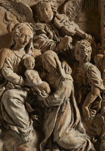 MANIFATTURA DELL'ITALIA MERIDIONALE DEL XVIII SECOLO : Rilievo in terracotta raffigurante la Vergine con il Bambino e Sant'Anna, tra angeli musicanti e cherubini  - Asta Asta 502 | ARTE ANTICA E DEL XIX SECOLO Online - Associazione Nazionale - Case d'Asta italiane