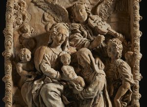 MANIFATTURA DELL'ITALIA MERIDIONALE DEL XVIII SECOLO : Rilievo in terracotta raffigurante la Vergine con il Bambino e Sant'Anna, tra angeli musicanti e cherubini  - Asta Asta 502 | ARTE ANTICA E DEL XIX SECOLO Online - Associazione Nazionale - Case d'Asta italiane