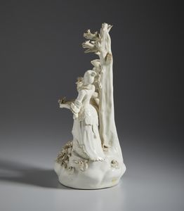 MANIFATTURA DI BASSANO DEL XIX SECOLO : Gruppo in terraglia smaltata raffigurante una scena galante con coppia di personaggi sotto a un albero  - Asta Asta 502 | ARTE ANTICA E DEL XIX SECOLO Online - Associazione Nazionale - Case d'Asta italiane