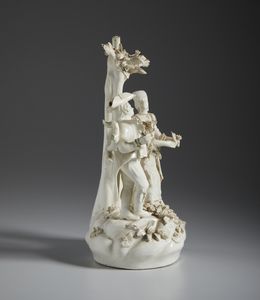 MANIFATTURA DI BASSANO DEL XIX SECOLO : Gruppo in terraglia smaltata raffigurante una scena galante con coppia di personaggi sotto a un albero  - Asta Asta 502 | ARTE ANTICA E DEL XIX SECOLO Online - Associazione Nazionale - Case d'Asta italiane