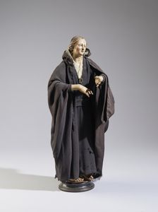 SCULTORE NAPOLETANO DEL XIX SECOLO - Figura femminile da presepe in terracotta, legno e tessuto
