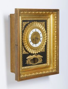 MANIFATTURA AUSTRIACA DEL XIX SECOLO : Orologio da parete in legno intagliato e dorato  - Asta Asta 502 | ARTE ANTICA E DEL XIX SECOLO Online - Associazione Nazionale - Case d'Asta italiane