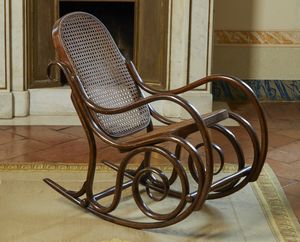 MANIFATTURA DEL XX SECOLO - Piccola sedia a dondolo stile Thonet, seduta e schienale rivestiti in paglia di Vienna
