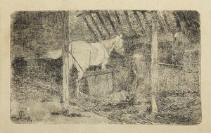 FATTORI GIOVANNI (1825 - 1908) - Cavallo nella stalla