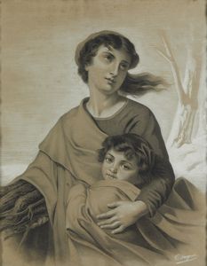 ARTISTA ITALIANO DEL XIX SECOLO : Portatrice di legna con bimbo  - Asta Asta 502 | ARTE ANTICA E DEL XIX SECOLO Online - Associazione Nazionale - Case d'Asta italiane
