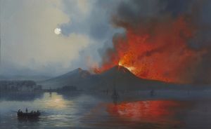 LA PIRA GIOACCHINO (1839 - 1870) : Attribuito a. Notturno con eruzione del Vesuvio  - Asta Asta 502 | ARTE ANTICA E DEL XIX SECOLO Online - Associazione Nazionale - Case d'Asta italiane