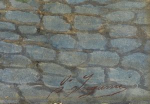 INGANNI ANGELO (1807 - 1880) : Veduta cittadina con fruttivendole  - Asta Asta 502 | ARTE ANTICA E DEL XIX SECOLO Online - Associazione Nazionale - Case d'Asta italiane