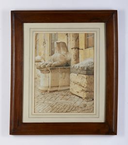 DEL SANTO FELICE (1864 - 1934) : Resti del Colosso di Costantino nel cortile del Palazzo dei Conservatori  - Asta Asta 502 | ARTE ANTICA E DEL XIX SECOLO Online - Associazione Nazionale - Case d'Asta italiane