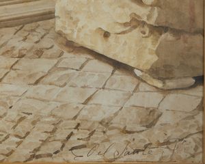 DEL SANTO FELICE (1864 - 1934) : Resti del Colosso di Costantino nel cortile del Palazzo dei Conservatori  - Asta Asta 502 | ARTE ANTICA E DEL XIX SECOLO Online - Associazione Nazionale - Case d'Asta italiane