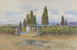 ANIVITTI FILIPPO (1876 - 1955) - Veduta dalla terrazza di Villa d'Este a Tivoli