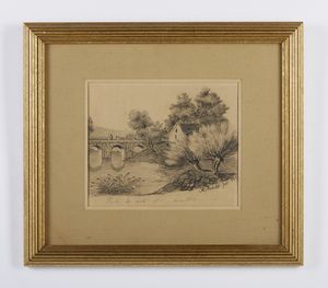 MORBELLI ANGELO (1853 - 1919) : Attribuito a. Il ponte  - Asta Asta 502 | ARTE ANTICA E DEL XIX SECOLO Online - Associazione Nazionale - Case d'Asta italiane