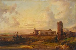 Scuola napoletana del XIX secolo - Templi di Paestum