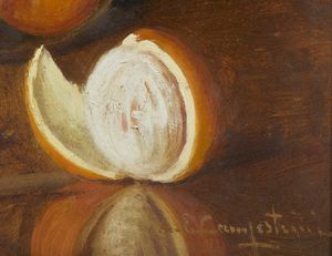 CAMPESTRINI ALCIDE DAVIDE (1863 - 1940) : Natura morta con arance, libri e bottiglia  - Asta Asta 502 | ARTE ANTICA E DEL XIX SECOLO Online - Associazione Nazionale - Case d'Asta italiane