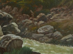 DONNINI EMILIO (1809 - 1886) : Paesaggio naturale con ruscello e viandanti  - Asta Asta 502 | ARTE ANTICA E DEL XIX SECOLO Online - Associazione Nazionale - Case d'Asta italiane