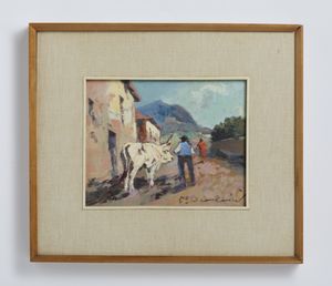 DOMENICI CARLO (1898 - 1981) : Paesaggio con contadino e bue  - Asta Asta 502 | ARTE ANTICA E DEL XIX SECOLO Online - Associazione Nazionale - Case d'Asta italiane