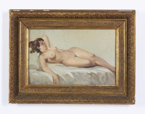 GUARLOTTI GIOVANNI (1869 - 1954) : Nudo femminile (fronte) - Galline (retro)  - Asta Asta 502 | ARTE ANTICA E DEL XIX SECOLO Online - Associazione Nazionale - Case d'Asta italiane