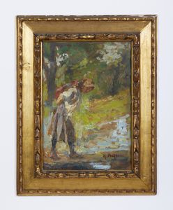 BAZZARO LEONARDO (1853 - 1937) : Attribuito a. Contadina nel bosco  - Asta Asta 502 | ARTE ANTICA E DEL XIX SECOLO Online - Associazione Nazionale - Case d'Asta italiane