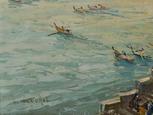 DE CORSI NICOLA (1882 - 1956) : Veduta costiera  - Asta Asta 502 | ARTE ANTICA E DEL XIX SECOLO Online - Associazione Nazionale - Case d'Asta italiane