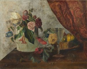 SERRALUNGA LUIGI (1880 - 1940) - Natura morta con vaso di fiori e calice