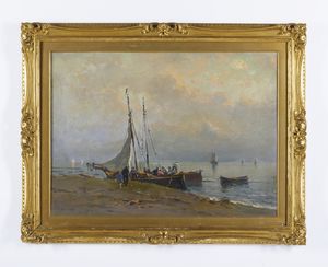 DE CORSI NICOLA (1882 - 1956) : Pescherecci presso la spiaggia  - Asta Asta 502 | ARTE ANTICA E DEL XIX SECOLO Online - Associazione Nazionale - Case d'Asta italiane