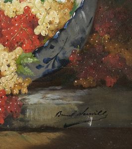 BRUNEL DE NEUVILLE ALFRED ARTHUR (1852 - 1941) : Coppia di dipinti raffiguranti natura morta con pesche, uva e ciliegie  - Asta Asta 502 | ARTE ANTICA E DEL XIX SECOLO Online - Associazione Nazionale - Case d'Asta italiane