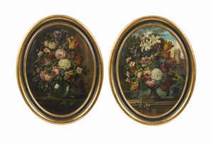 ARTISTA DEL XX SECOLO - Coppia di dipinti raffiguranti natura morta di fiori