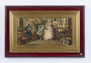 LESSI TITO (1858 - 1917) : Attribuito a. Lo studio del pittore  - Asta Asta 502 | ARTE ANTICA E DEL XIX SECOLO Online - Associazione Nazionale - Case d'Asta italiane