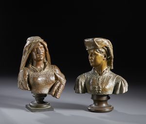 BARBELLA COSTANTINO (1852 - 1925) - Coppia di busti femminili ('Al mercato' e 'Scannese')