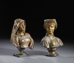 BARBELLA COSTANTINO (1852 - 1925) : Coppia di busti femminili ('Al mercato' e 'Scannese')  - Asta Asta 502 | ARTE ANTICA E DEL XIX SECOLO Online - Associazione Nazionale - Case d'Asta italiane