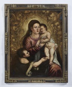 ARTISTA VENETO DEL XVII SECOLO : Madonna con Bambino, San Giovannino e angeli  - Asta Asta 502 | ARTE ANTICA E DEL XIX SECOLO Online - Associazione Nazionale - Case d'Asta italiane