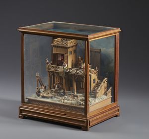 MANIFATTURA NAPOLETANA DEL XX SECOLO : Diorama animato in teca di legno e vetro  - Asta Asta 502 | ARTE ANTICA E DEL XIX SECOLO Online - Associazione Nazionale - Case d'Asta italiane