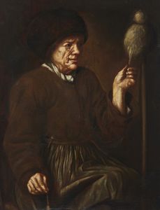 ARTISTA LOMBARDO DEL XVII SECOLO - La filatrice