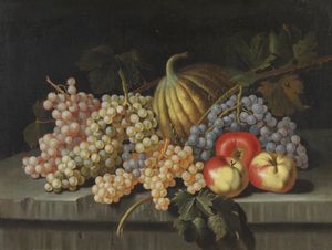 ARTISTA DEL XVIII SECOLO - Natura morta con uva, melone e mele
