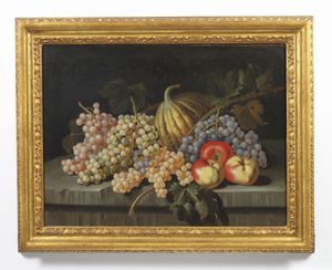 ARTISTA DEL XVIII SECOLO : Natura morta con uva, melone e mele  - Asta Asta 502 | ARTE ANTICA E DEL XIX SECOLO Online - Associazione Nazionale - Case d'Asta italiane