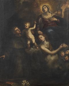 ARTISTA LOMBARDO DEL XVII-XVIII SECOLO - Madonna con Bambino e Sant'Antonio di Padova