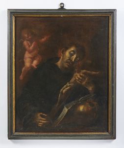 ARTISTA DEL XVII-XVIII SECOLO : San Francesco in adorazione del Crocifisso  - Asta Asta 502 | ARTE ANTICA E DEL XIX SECOLO Online - Associazione Nazionale - Case d'Asta italiane