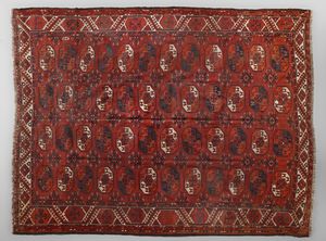 AYAK KYZYL - Tappeto turcomanno con trama, ordito e vello in lana, trib Kyzyl Ayak, seconda met XIX secolo